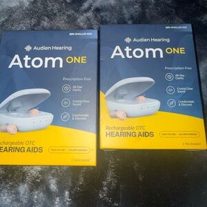 Audien Hearing Atom One Rechargeable OTC Hearing Aids - Blue & Yellow